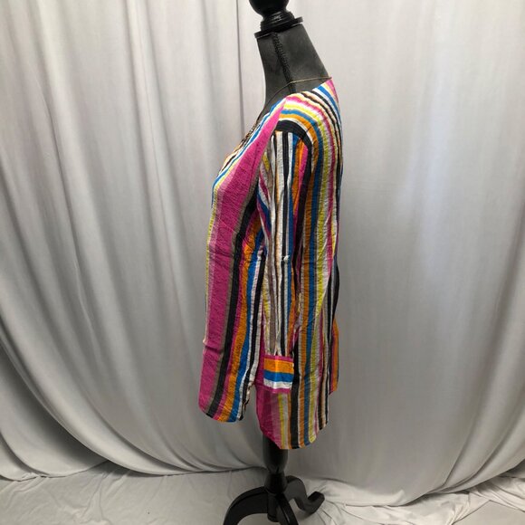 Passports Colorful Striped Tunic Womens Sz Medium 8-10 Lightweight Sheer V-Neck - Picture 3 of 8
